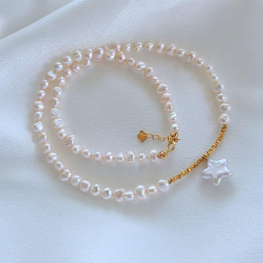 Pearlpals Asteria baroque pearl necklace with star shaped baroque pearl pendant in gold vermeil