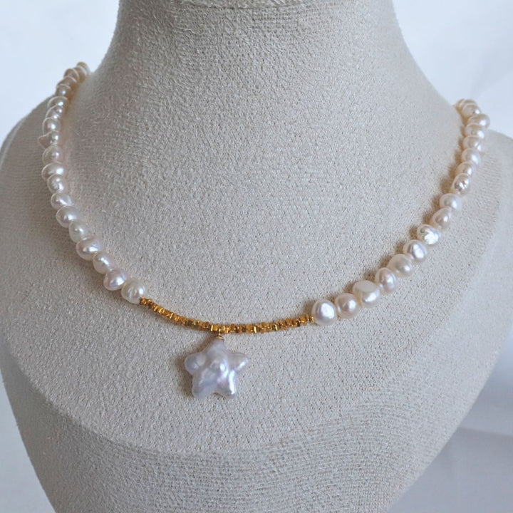 Pearlpals Asteria baroque pearl necklace with star shaped baroque pearl pendant in gold vermeil