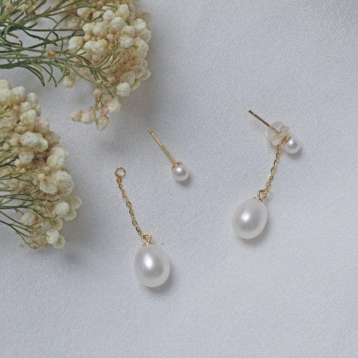 Pearlpals Lyra - 4mm & 8mm Double Pearls Dropping Earrings in Gold Vermeil