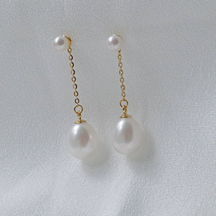 Pearlpals Lyra - 4mm & 8mm Double Pearls Dropping Earrings in Gold Vermeil