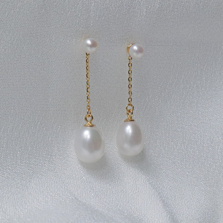 Pearlpals Lyra - 4mm & 8mm Double Pearls Dropping Earrings in Gold Vermeil