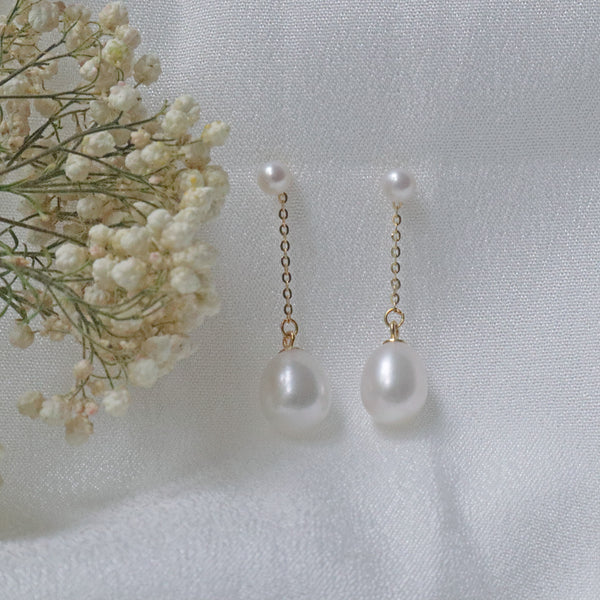 Pearlpals Lyra - 4mm & 8mm Double Pearls Dropping Earrings in Gold Vermeil