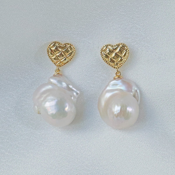 Pearlpals Golden Heart freshwater Baroque Pearl Earrings 