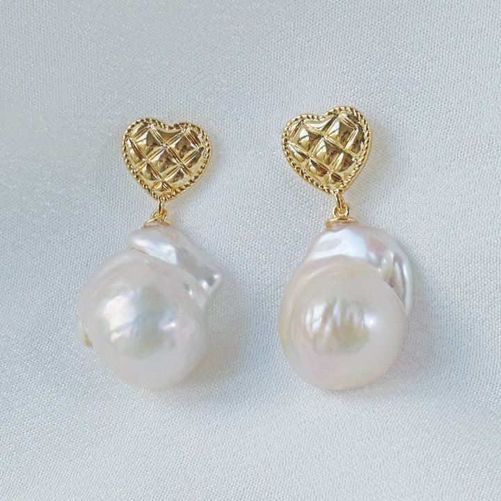 Pearlpals Golden Heart freshwater Baroque Pearl Earrings 