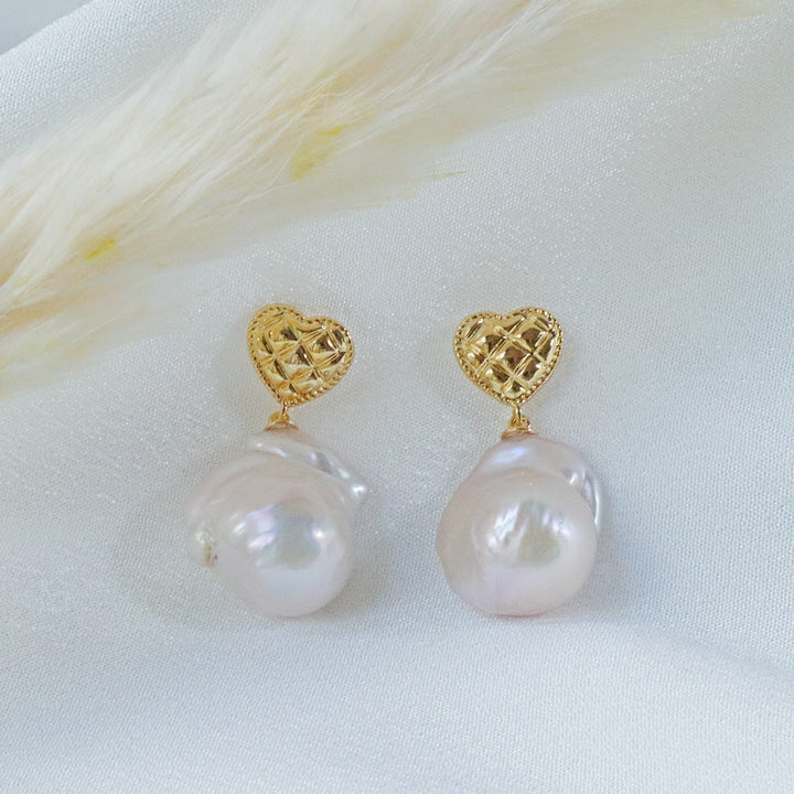 Pearlpals Golden Heart freshwater Baroque Pearl Earrings 