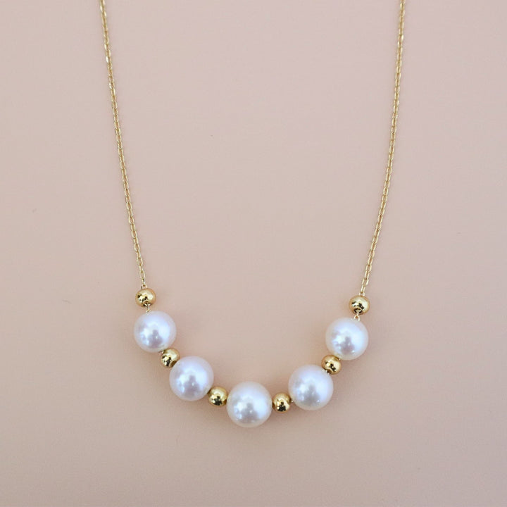SMILEY pearl necklace- 6mm natural pearl-gold plated on silver-beads