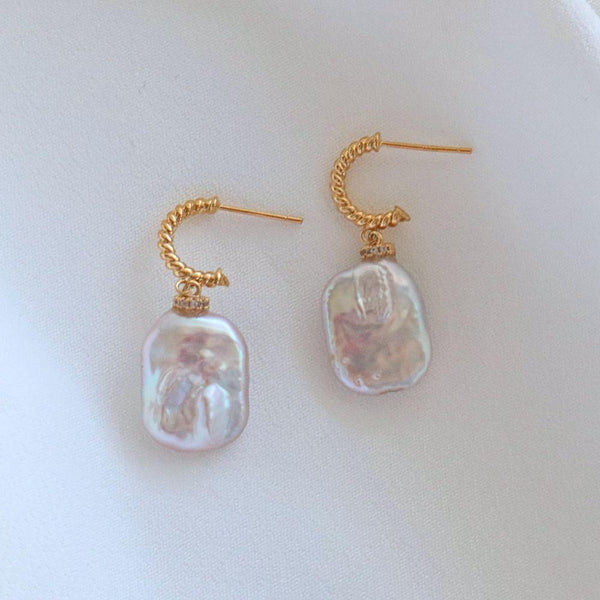 Pearlpals Square baroque pearls earrings in gold plated modern design