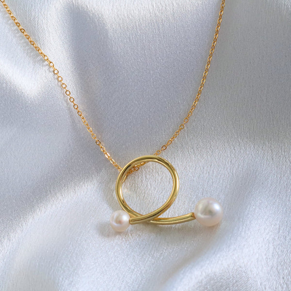 Pearlpals gold pearl pendant necklace with double pearls