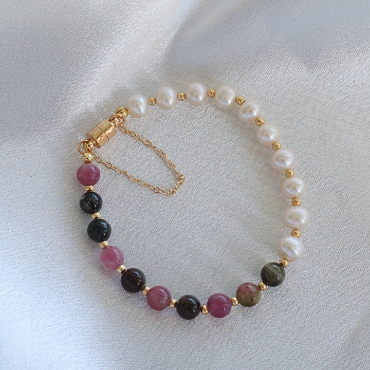 Pearlpals freshwater pearl bracelet mixed with mini golden ball and colourful beads