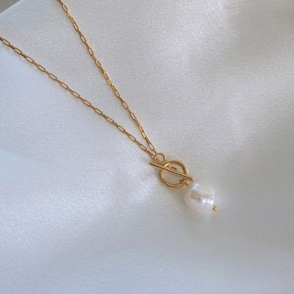 OT chain-gold plated on silver baroque pearls necklace, modern design