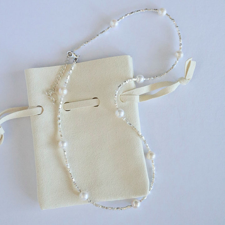 Silver freshwater pearl necklace, modern design, fine jewellery, gift idea