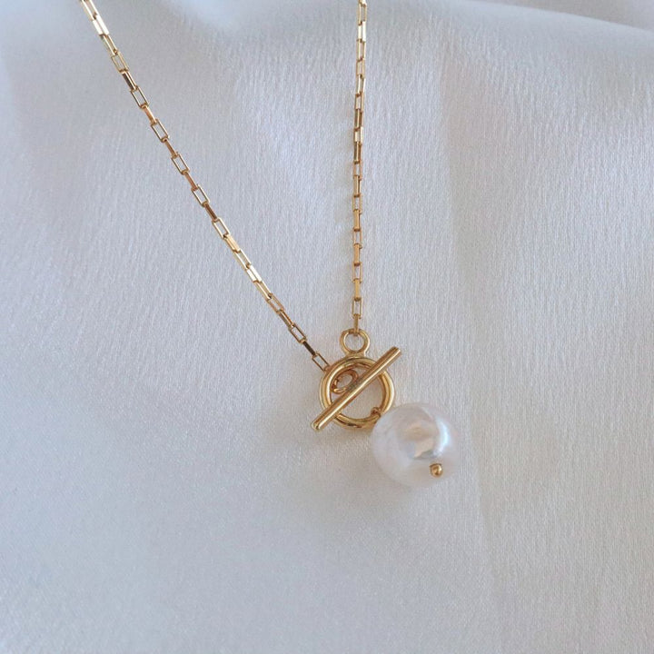 OT chain-gold plated on silver baroque pearls necklace, modern design