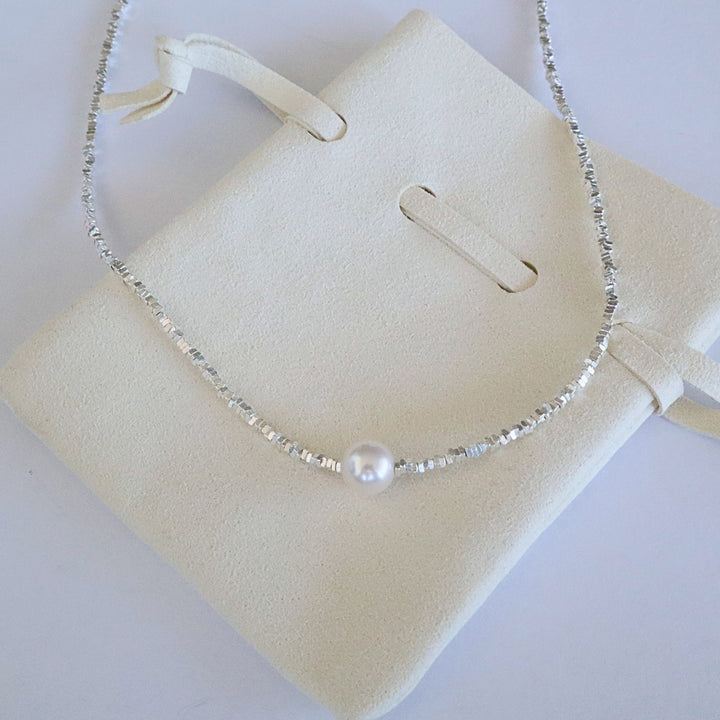 Pearlpals silver block necklace with 8mm pearls pendant