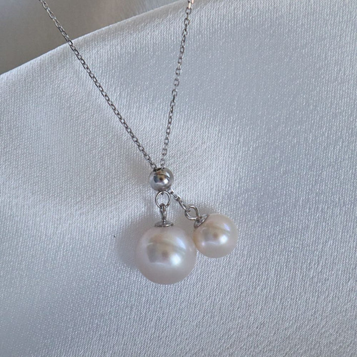 Pearlpals adjustable 10mm and 8mm double pearls necklace in sterling silver