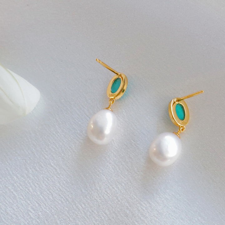 Pearlpals NATURAL TURQUOISE-natural baroque pearl earrings-gold vermeil