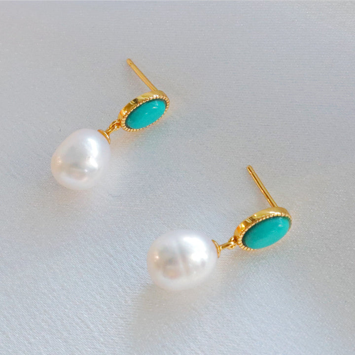 Pearlpals Stud earrings-baroque pearls earrings-NATURAL TURQUOISE-gold vermeil