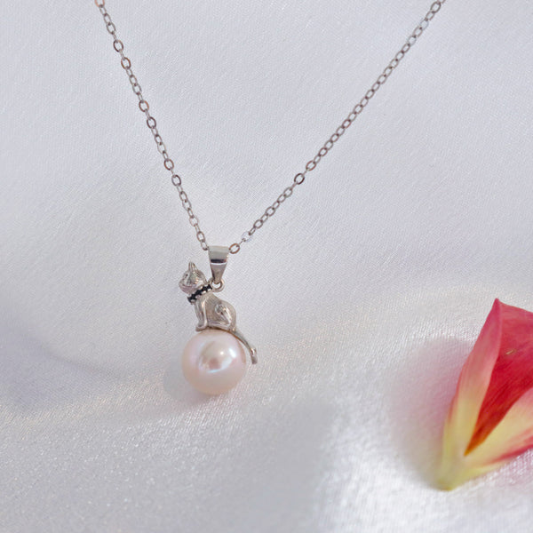 Pearlpals 9.5mm kitty pearl pendant necklace in sterling silver