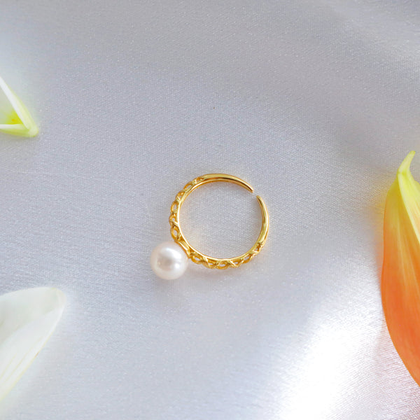 Pearpals gold 7mm freshwater pearl open rings