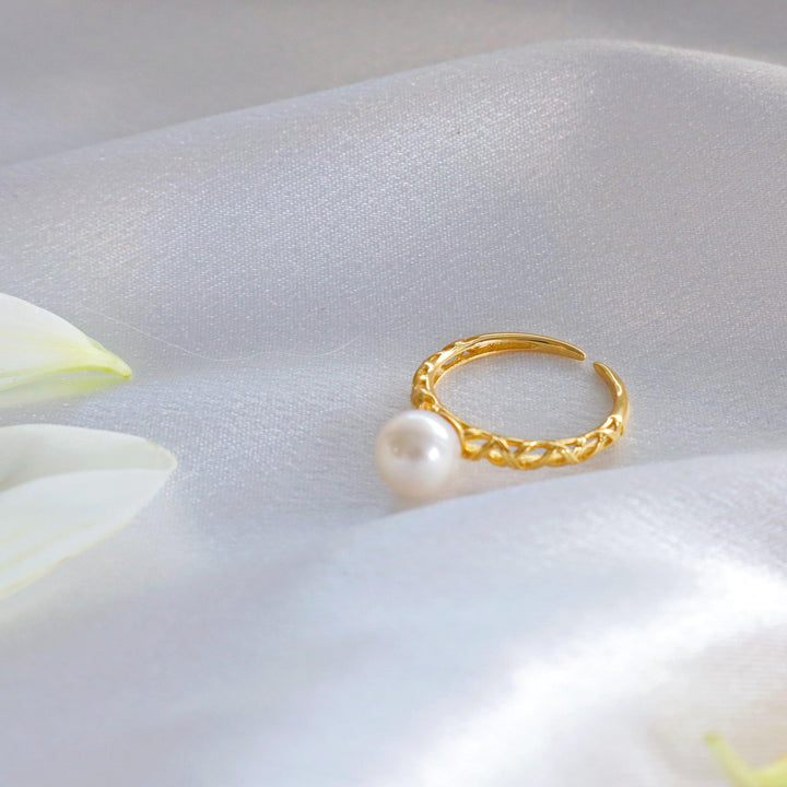 Pearpals gold 7mm freshwater pearl open rings