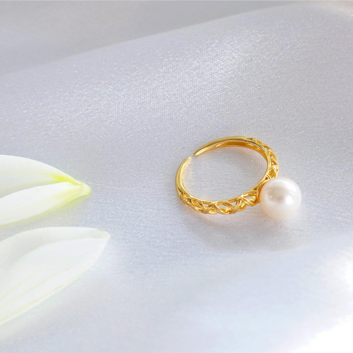 Pearpals gold 7mm freshwater pearl open rings