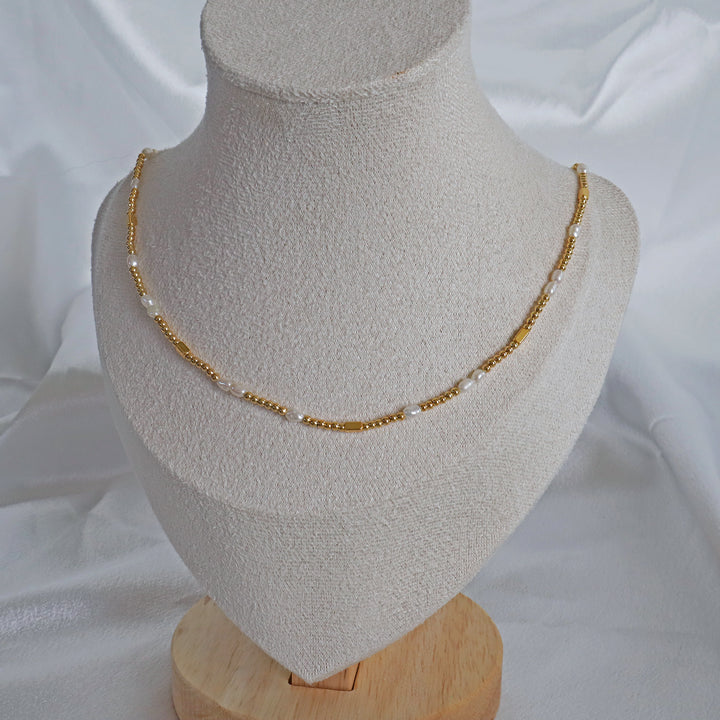 Pearlpals Starry Mini Freshwater Pearl and Golden Bead Necklace