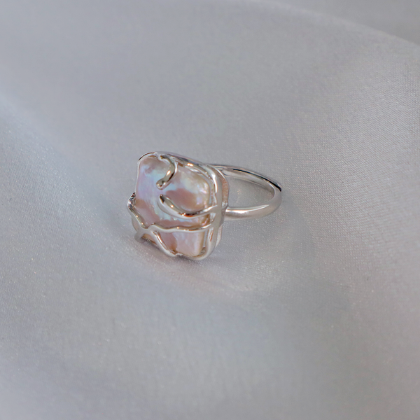 Pearlpals Baroque pearls rings-square baroque pearl-modern design-sterling silver