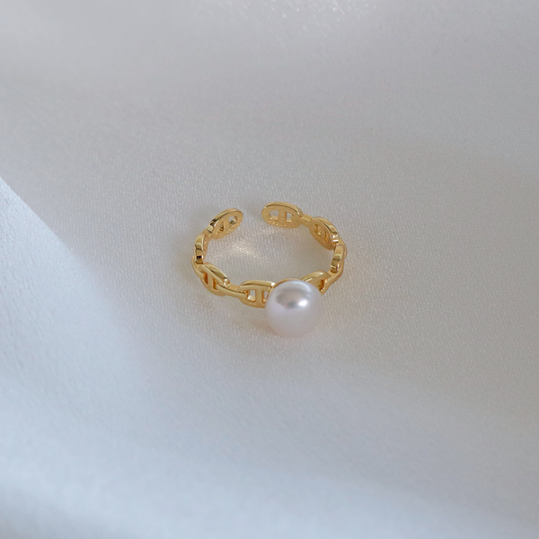 Pearlpals Embrace - 7mm freshwater Button Pearl Open Rings in gold pated