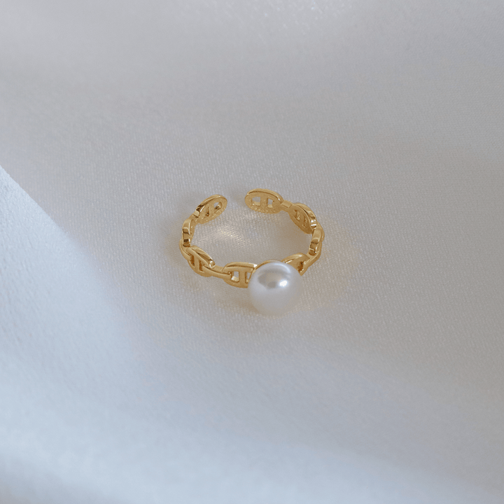 Pearlpals Embrace - 7mm freshwater Button Pearl Open Rings in gold pated