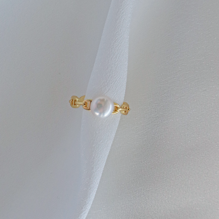 Pearlpals Embrace - 7mm freshwater Button Pearl Open Rings in gold pated