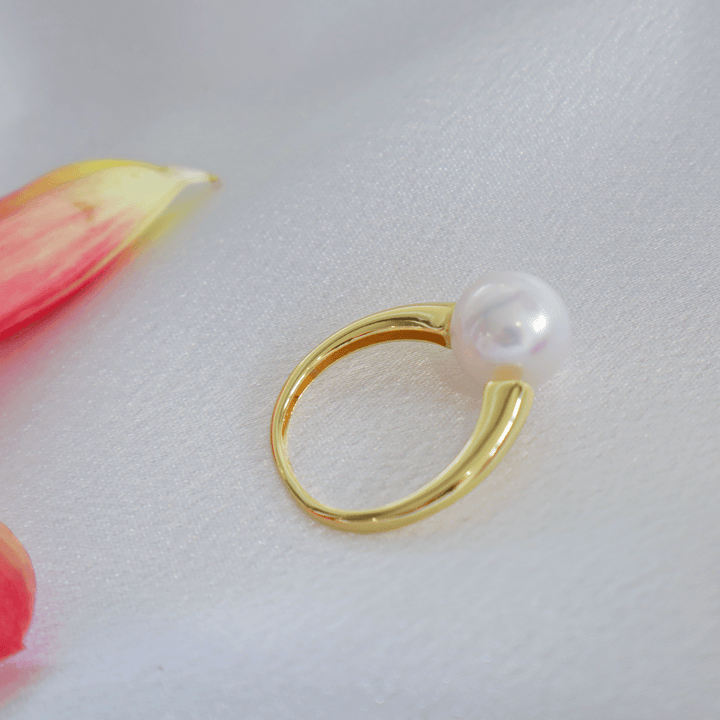 Pearlpals simple 10mm freshwater pearl open rings in gold vermeil