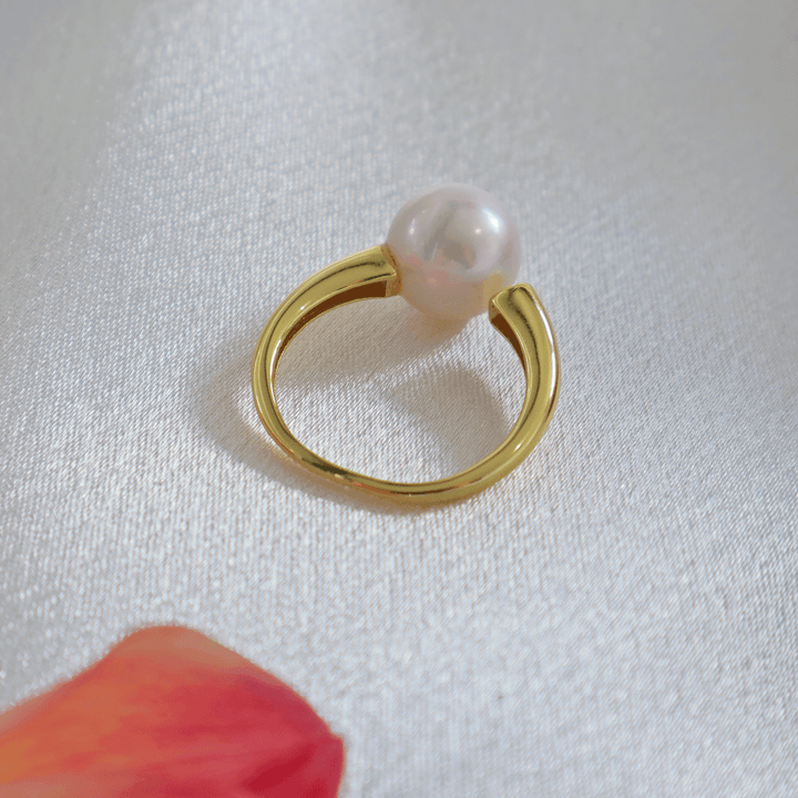 Pearlpals simple 10mm freshwater pearl open rings in gold vermeil