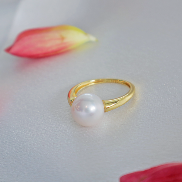 Pearlpals simple 10mm freshwater pearl open rings in gold vermeil