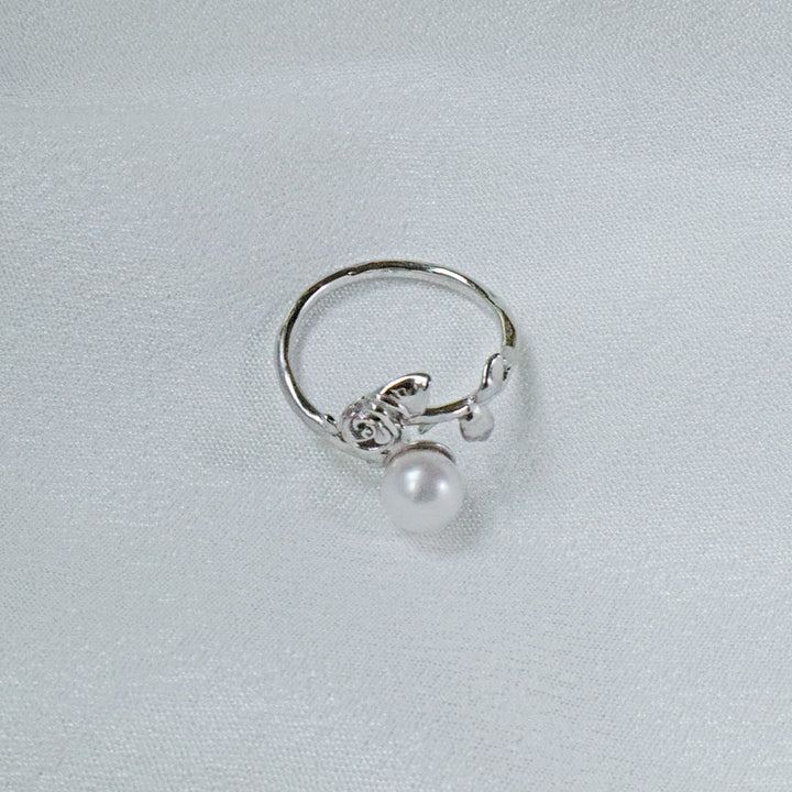 Pearlpals Lydia Sterling Silver Pearl Ring with 6mm AAA-grade Pearl and Silver Rose