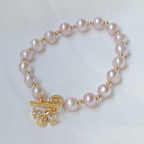 Pearlpals Bee shaped pendant and Purple Freshwater Pearl Bracelet in Gold plated material 