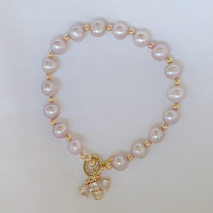 Pearlpals Bee shaped pendant and Purple Freshwater Pearl Bracelet in Gold plated material