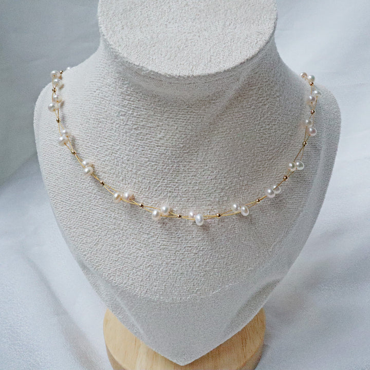 Pearlpals Sophie - 4mm Pearl Necklace in Gold Plated for Bridal, A grade