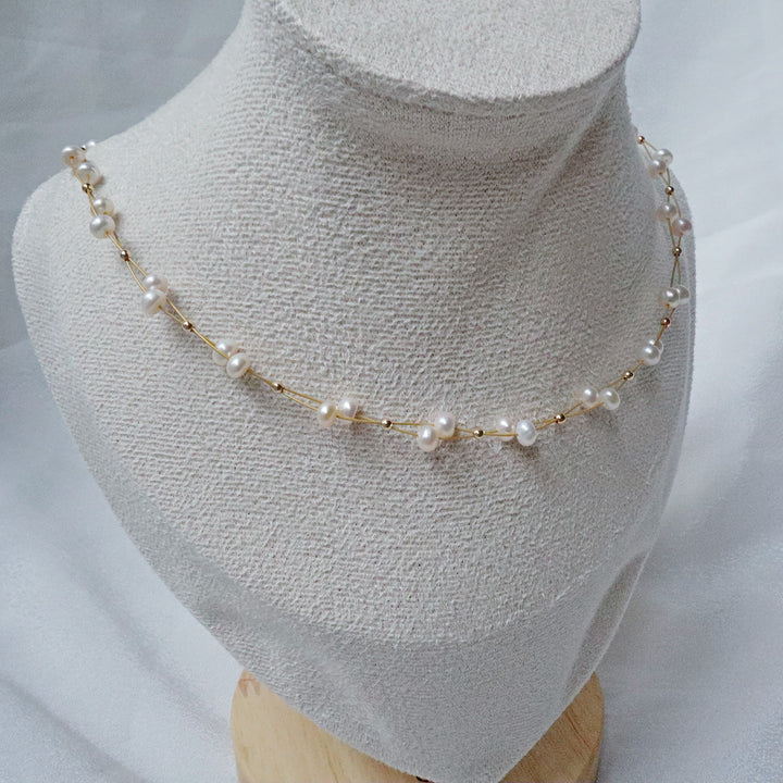 Pearlpals Sophie - 4mm Pearl Necklace in Gold Plated for Bridal, A grade