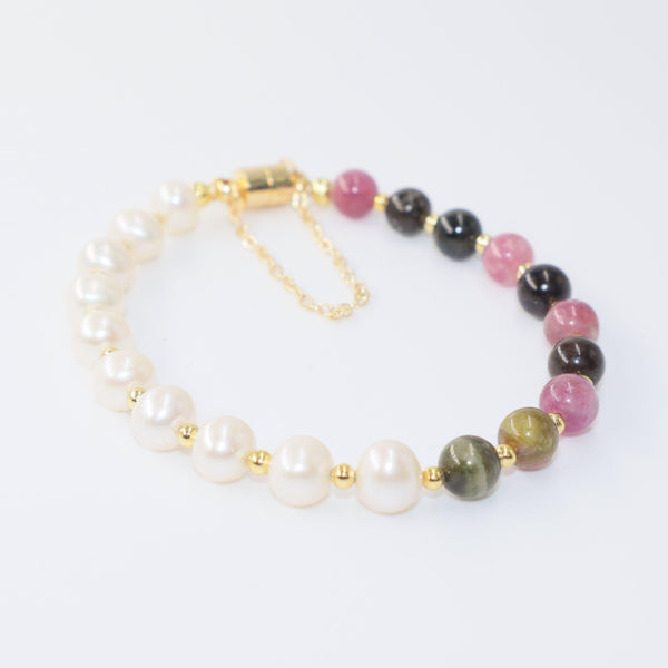 Pearlpals freshwater pearl bracelet mixed with mini golden ball and colourful beads