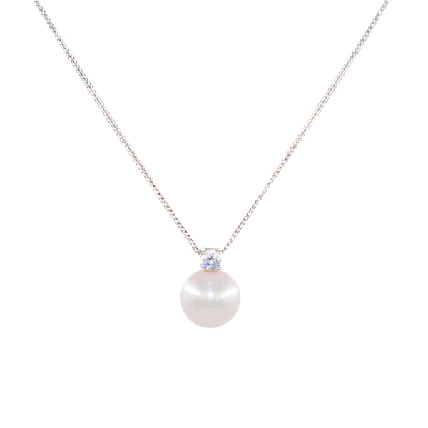 10mm freshwater pearl necklace, pendant, diamond, fine jewellery, classic design, gift idea
