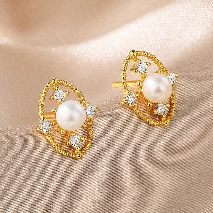 Pearlpals elegant and gold pearl stud earrings with diamond