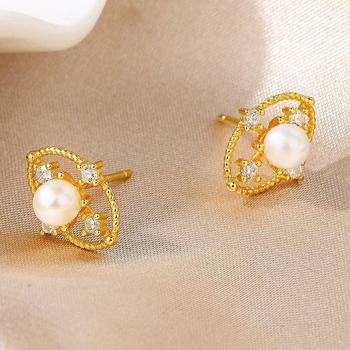 Pearlpals elegant and gold pearl stud earrings with diamond