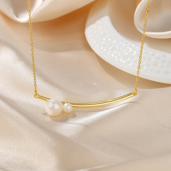 Pearlpals double freshwater pearl necklace with gold bar