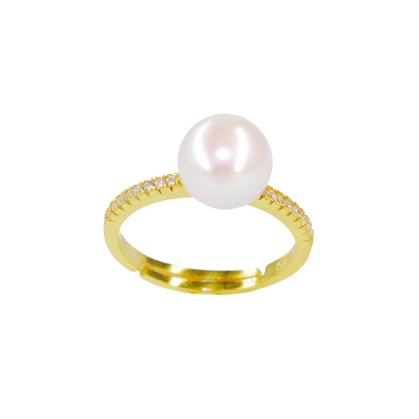Pearlpals Linda - 8mm AAA Freshwater Pearl Gold Vermeil Ring with zircon